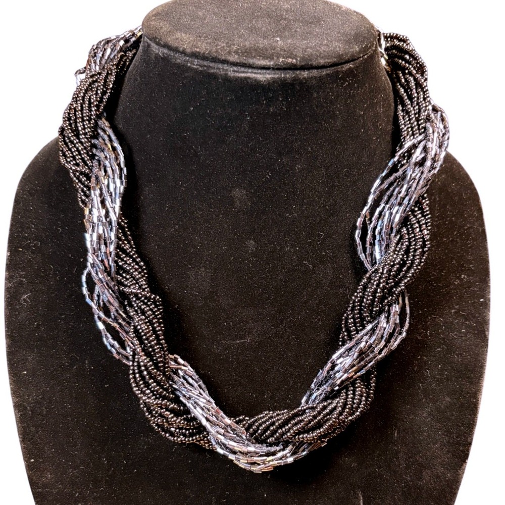 Unbranded Twisted Multi-Strand Necklace Women OS Black Silver Good Seed Bead